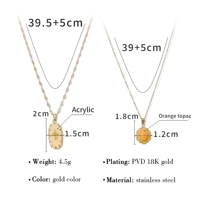 Vintage Style Vacation French Style Geometric 304 Stainless Steel Natural Stone 18K Gold Plated Plating Inlay Pendant Necklace