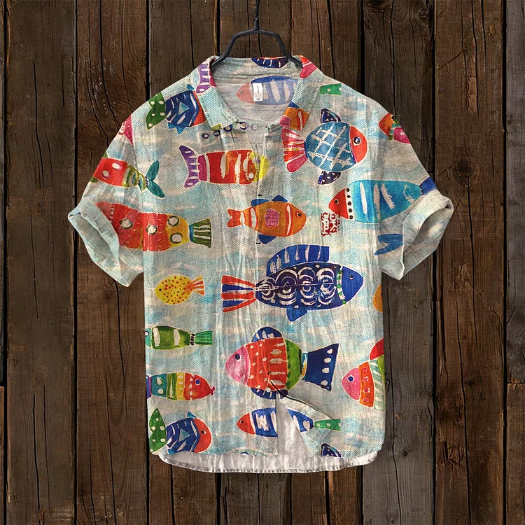 Vintage Japanese Funny Fish Art Linen Blend Cozy Shirt