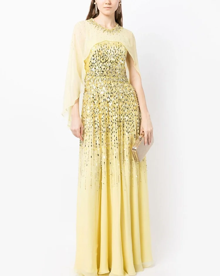 Embellished Cape-Design Dress