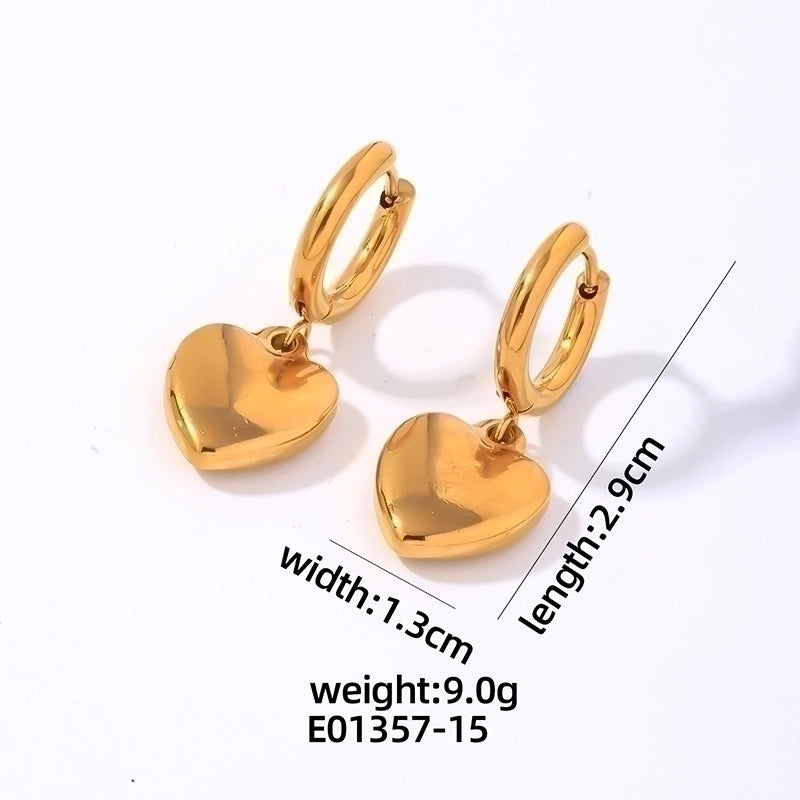 1 Pair Hip-Hop Vintage Style Heart Shape Polishing Plating 304 Stainless Steel Gold Plated Silver Plated Drop Earrings