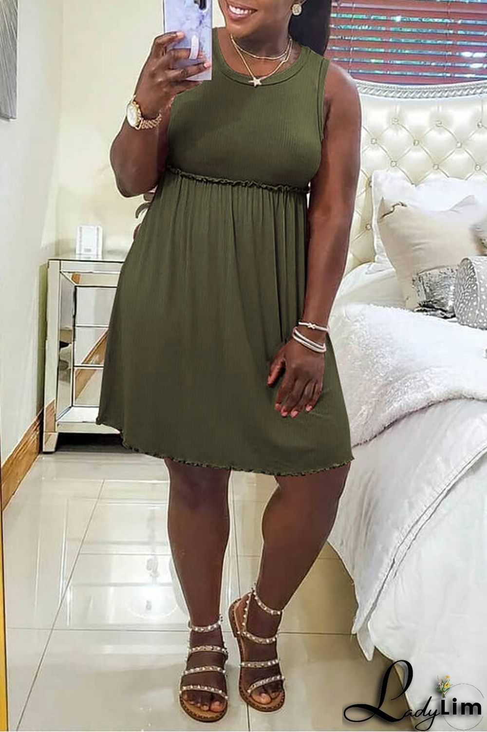 Apricot Casual Solid Patchwork U Neck Cake Skirt Dresses