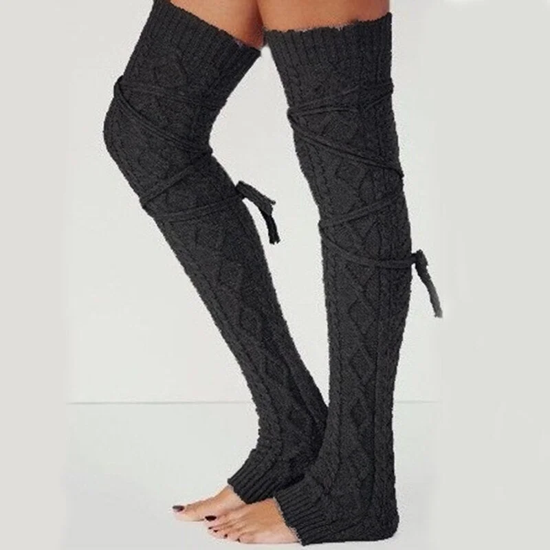 Leg Warmers Women Solid Thigh-high Over Knee Long Drawstring Breathable Lacing Womens Legs Warmer All-match Trendy Chic Warm New
