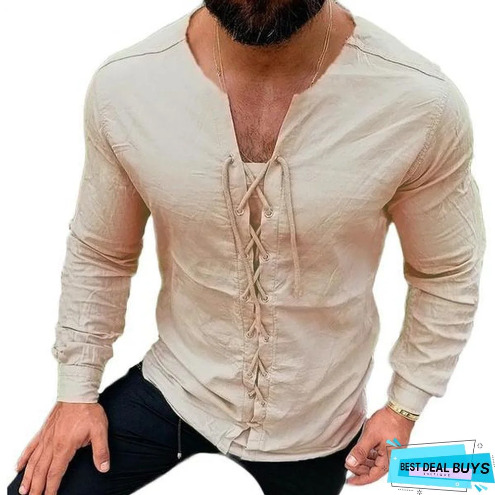 Lace-Up Men Pirate Landlord Knight Tunic Casual Shirt