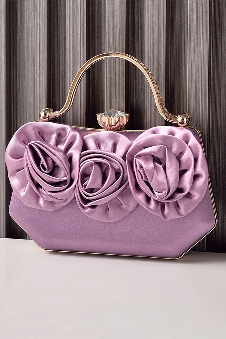Fashion Solid Color Silk Flower Lock Buckle Evening Bag 2024 - Xpluswear