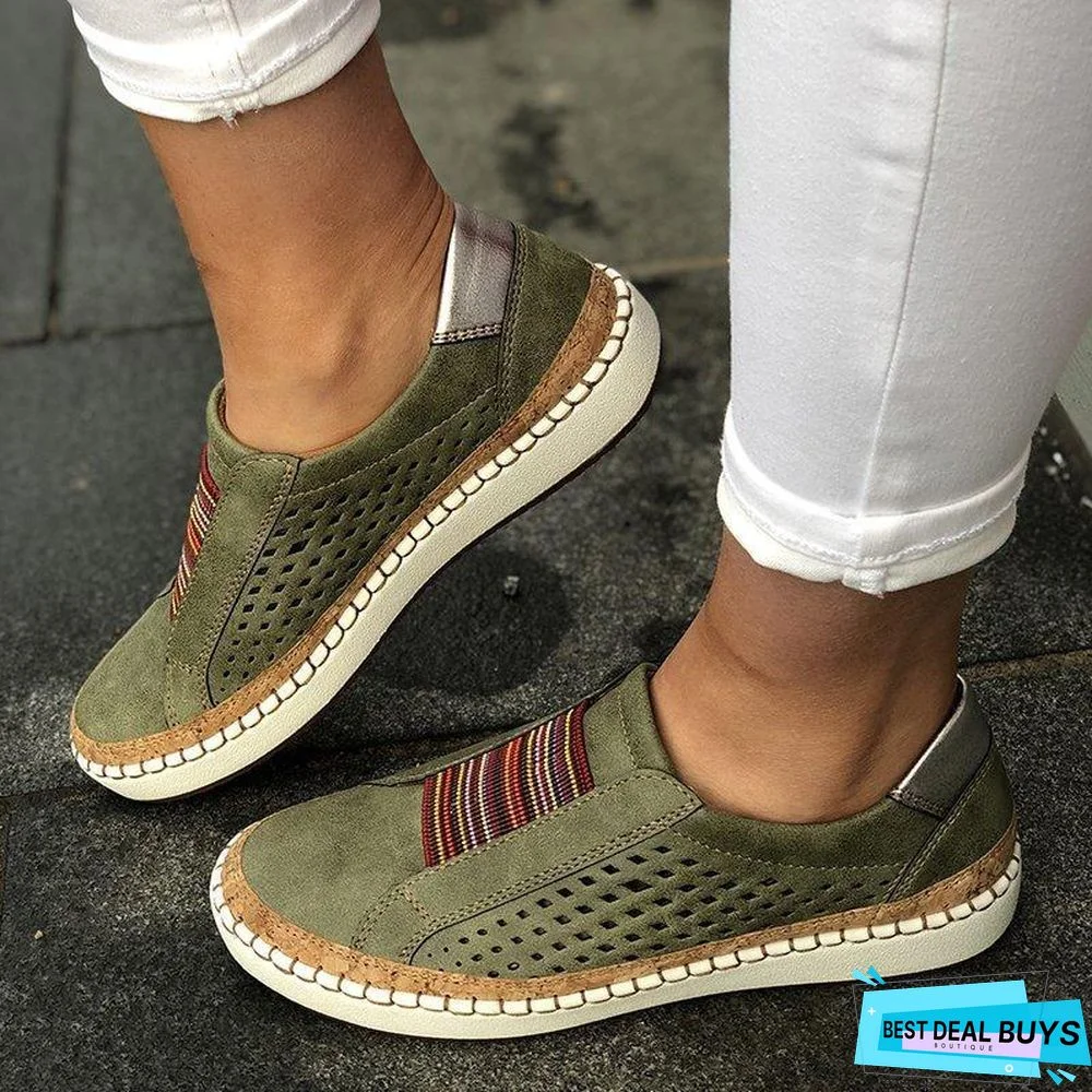 Women Pu Leather Sneaker Flats Shoes Breathable Loafers Flats Shoes