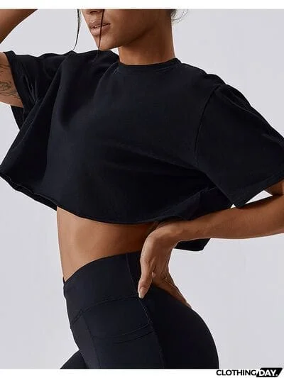 Cropped Round Neck Short Sleeve Active Top