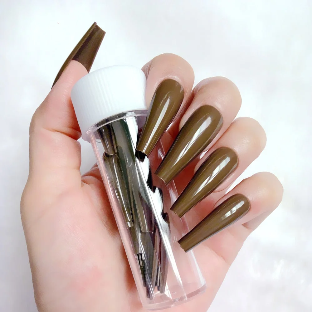 24Pcs Super Long Ballerina Coffin False Nails Glossy Light Pink Artificial Press On Nails Full Cover Fingernails Manicure Tool-Nail Inspo