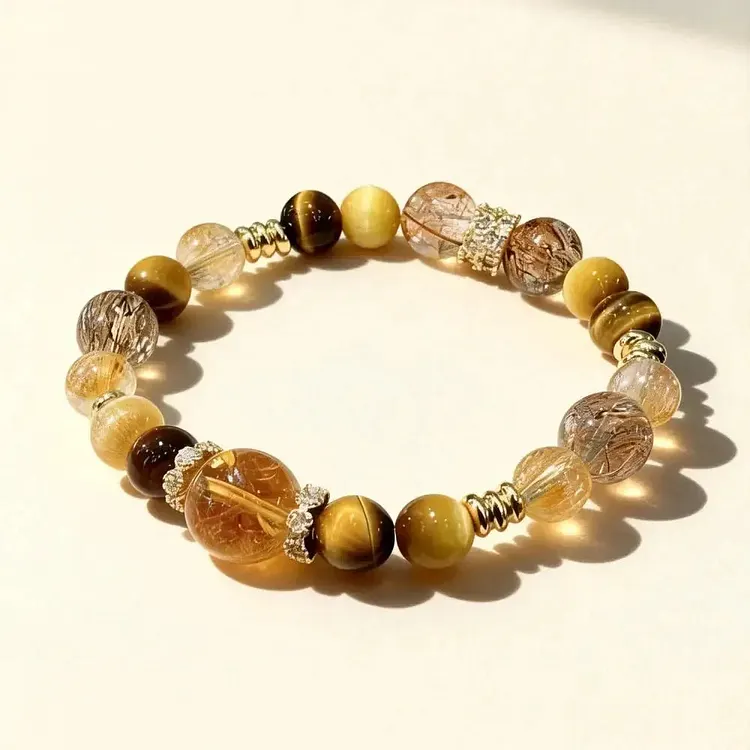 Citrine, Black Gold Super Seven & Tiger Eye Wealth-Attracting Beaded Money Bracelet