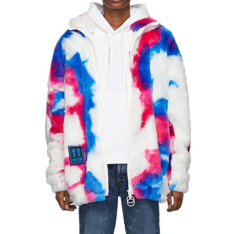 Off White Winter Coat Autumn and Winter Men's and Women's Loose Tie-Dyed Couple's Coat