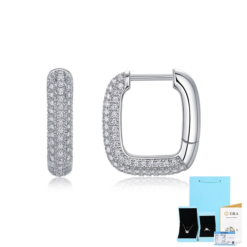 1 Pair 925 Sterling Silver Moissanite GRA Certificate Geometric Earrings