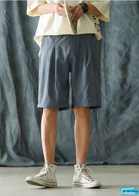 Men's Chino Shorts Baggy Shorts Bermuda shorts Work Shorts Pleated Pants Front Pocket High Rise Plain Comfort Breathable Short Casual Daily Cotton Blend Vintage Elegant Blue Khaki Micro-elastic