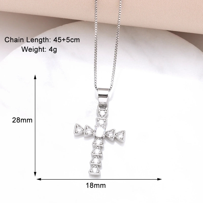 Copper 18K Gold Plated Plating Inlay Cross Zircon Pendant Necklace