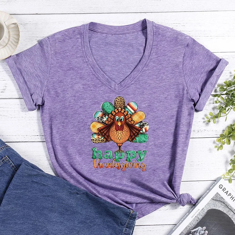 Happy Thanksgiving Turkey V-neck T Shirt-Annaletters