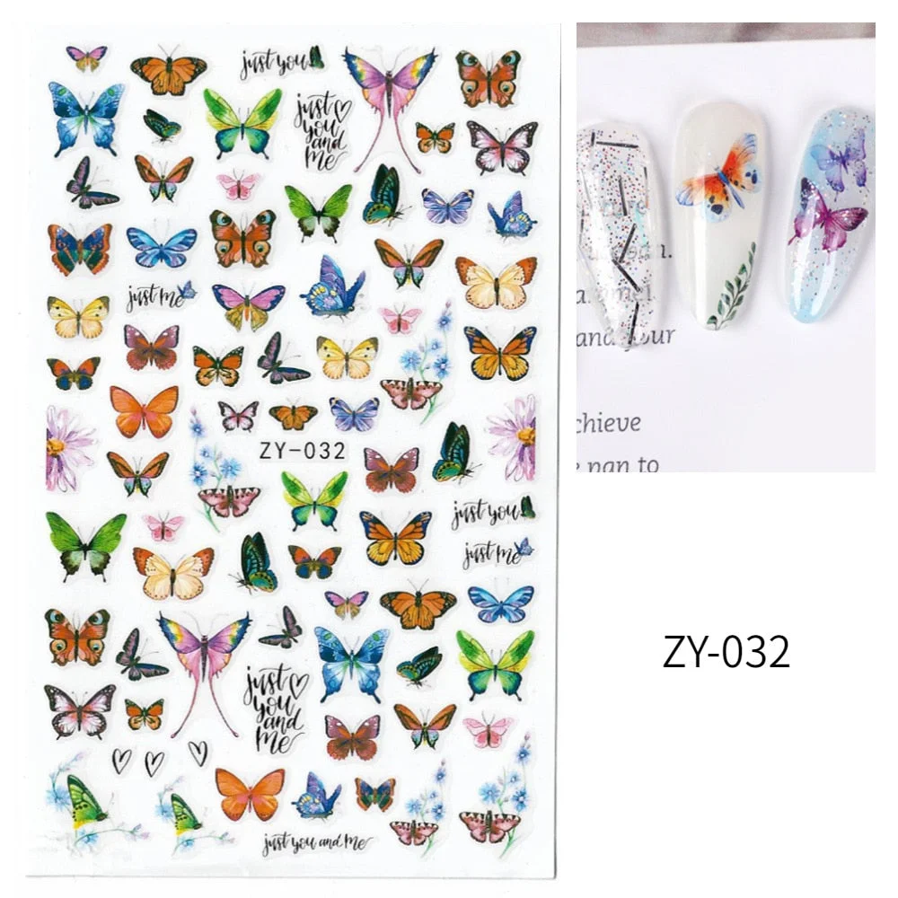 1 Sheet 3D Butterfly Nail Sticker Adhesive Slider Decals Colorful Nail Transfer Foils Wraps for DIY Nail Art Decoration-Nail Inspo