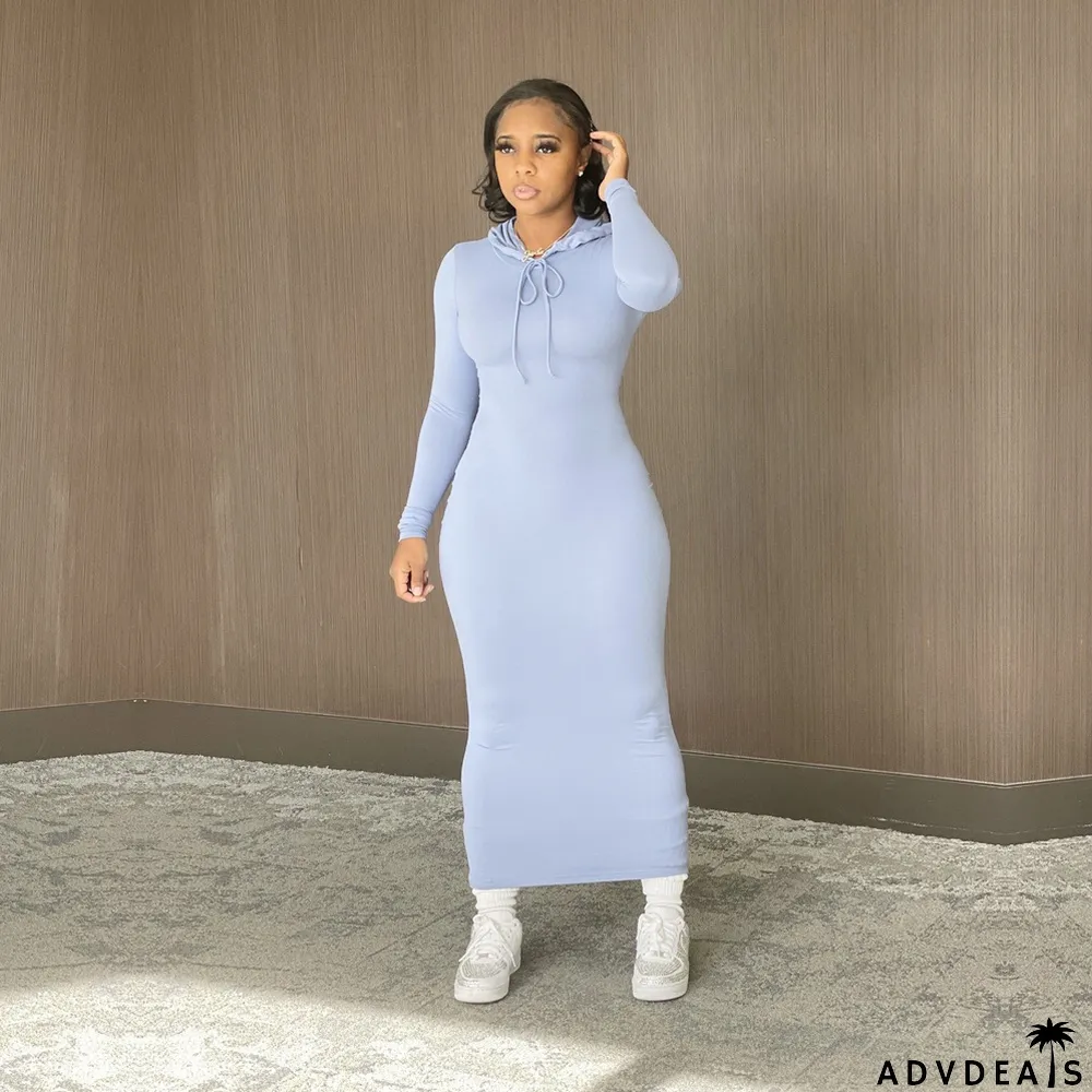 Pure Color High Stretch Warm Hooded Dress