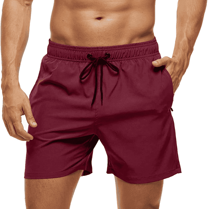 Burgundy - Men's Swim Trunks Quick-Dry Mesh Liner Beach Shorts