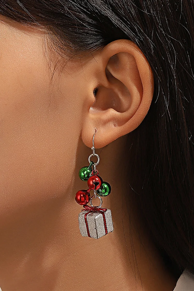 Colorblock Bell Candy Cane Christmas Dangle Earrings