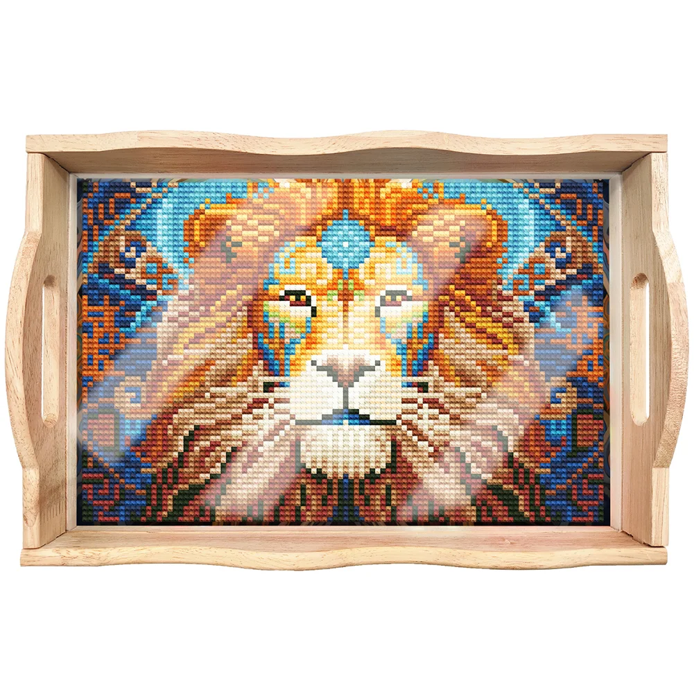 DIY Lion Diamond Painting Decorative Trays with Handle Coffee Table Tray for Serving Food