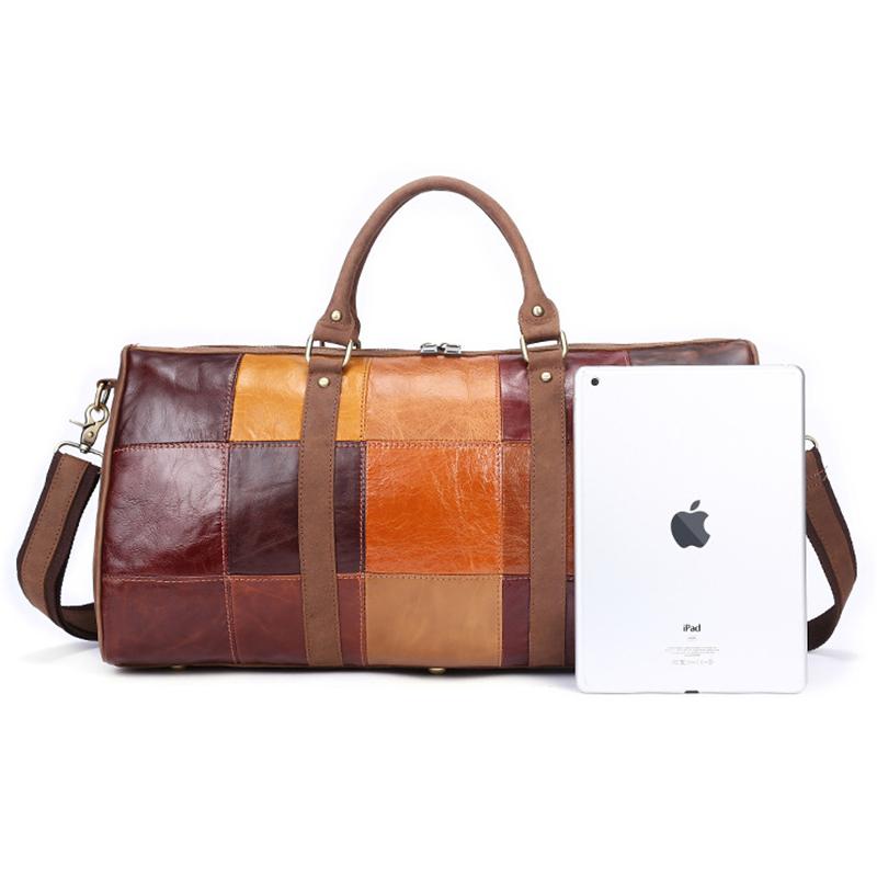 Unisex Leather Large Capacity Multicolor Patchwork Duffel Bags Travel Bag