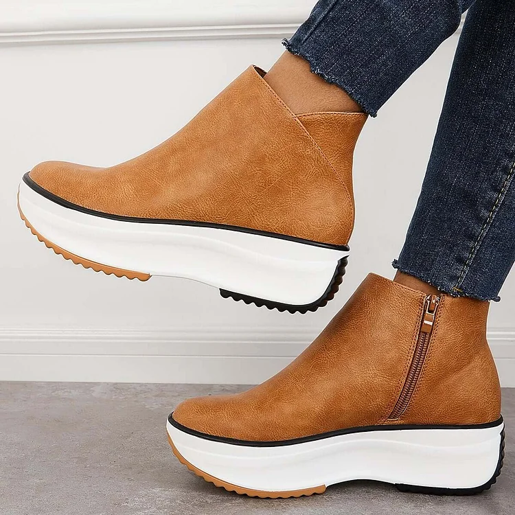 Non Slip Platform Wedge Sneakers Slip on Ankle Boots