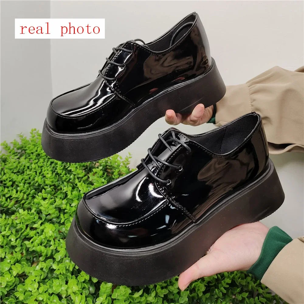 Platform shoes thick-soled trend British style simple casual women's shoes platform Women Chunky Sneakers stretch boots women
