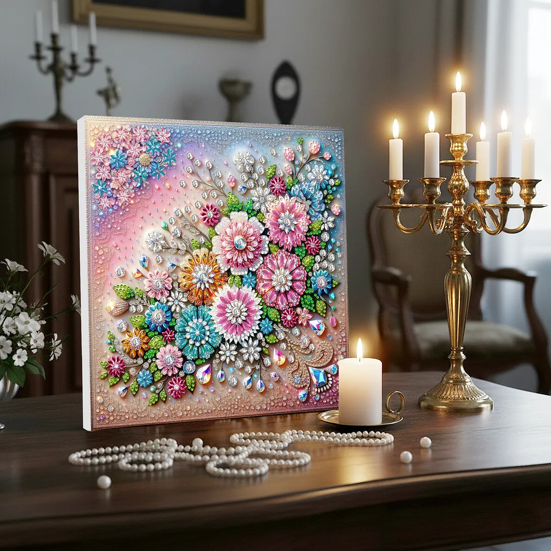 DIY Special Shape Drill Pearl Gem Diamond Art Painting Kit with Frame 9.84x9.84in Art Craft Pearl Diamond Painting for Adults Beginners Home Decor (BK33)