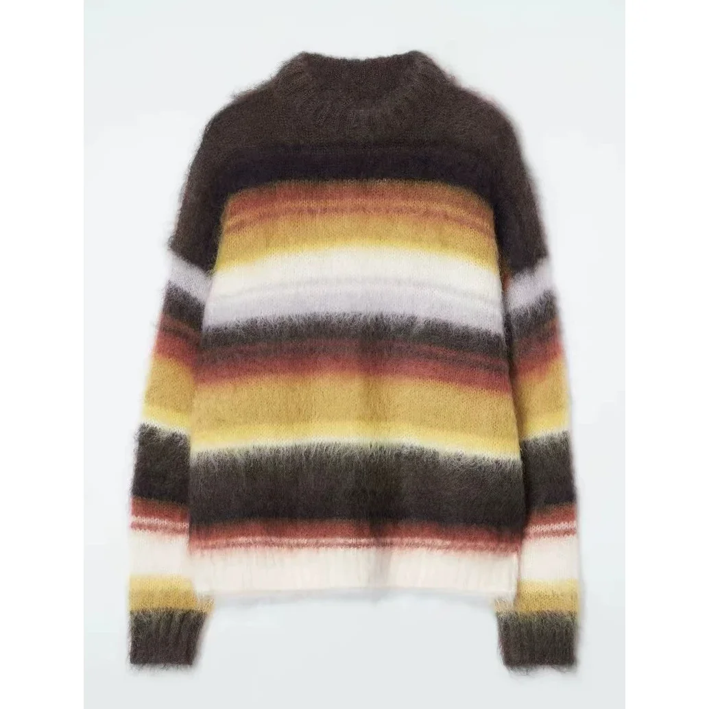 Nigikala Nigikala Women's Loose Version Of The Round-Neck Horse Seaweed Jumper Women Autumn And Winter New Striped Top