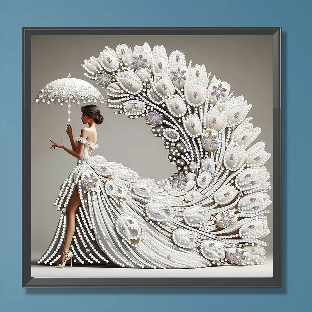 White Dress Beauty Special Shaped DIY Partial Drill Diamond Painting Kit 30x30cm
