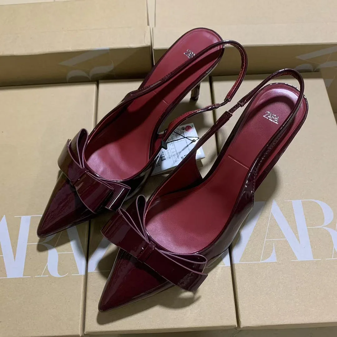 Breakj Breakj 2025 New Women's Shoes Red Bow Bows High Heels Tips Shallow Stumbling M&uuml;ller