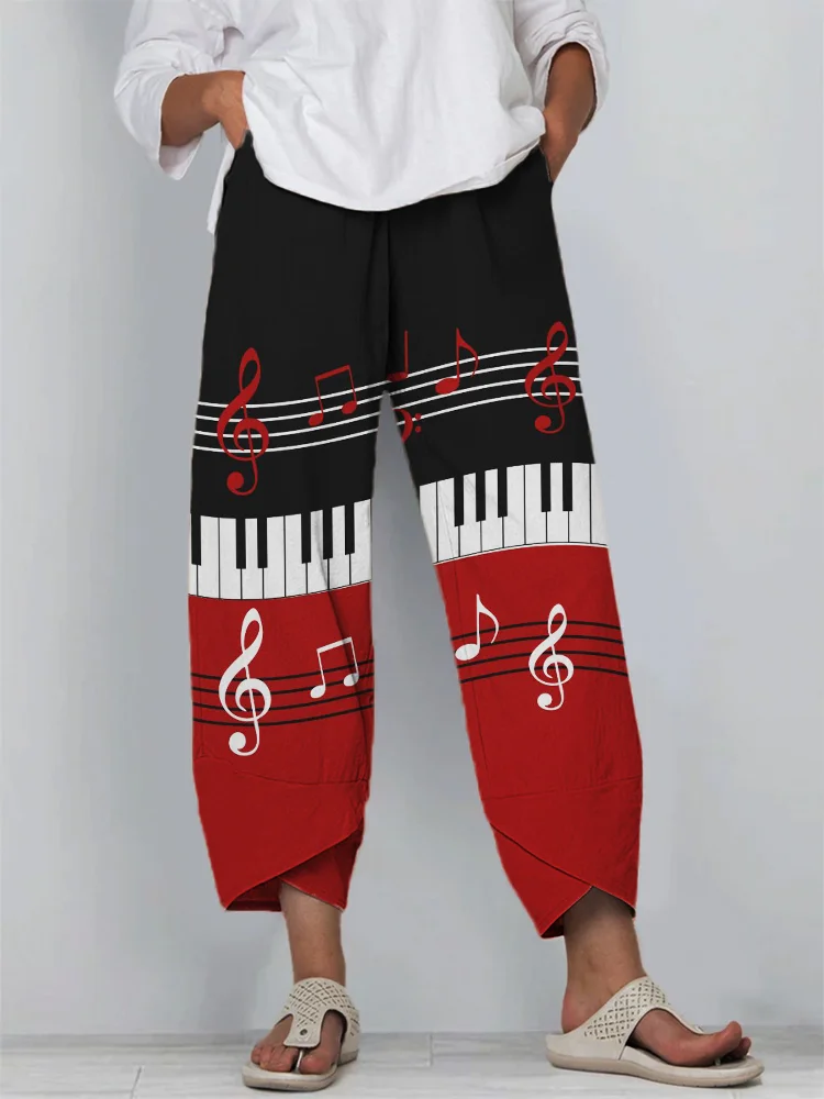 Music Notes Piano Contrast Art Casual Pants