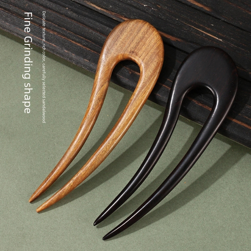 U-shaped Double Hairpin Handmade Sandalwood Hairpin Plate Headdress Simple Modern Wood Hairpin Chinese Clothing Antique Accessories Hairpin