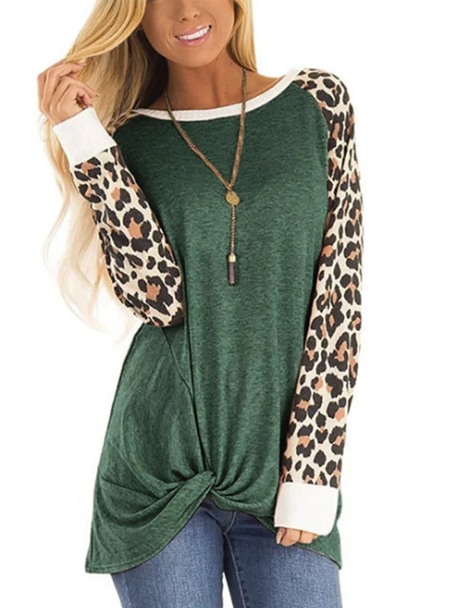 Casual T-shirt With Leopard Printing Long Sleeve