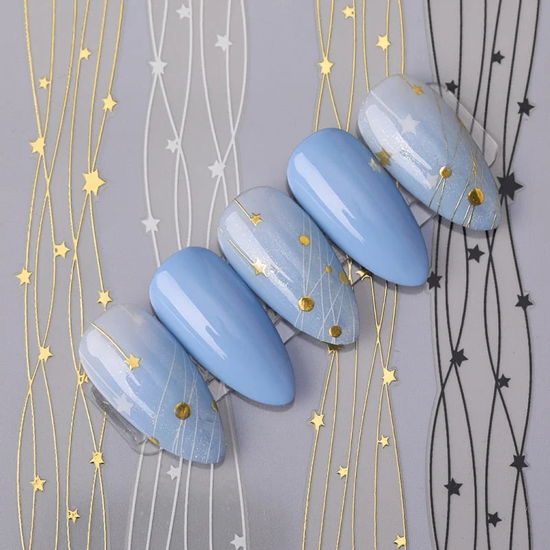 1PC Gold Black White Linear Nail Sticker Mix Pattern Transfer Various 3D Adhesive Decals Nail Decoration DIY Design