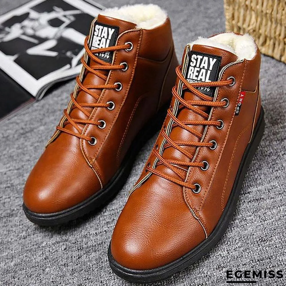 Men's Winter Boots Waterproof Short Plush Solid Fashion Ankle Boots Round Toe Wear-resistant Male Boot | EGEMISS