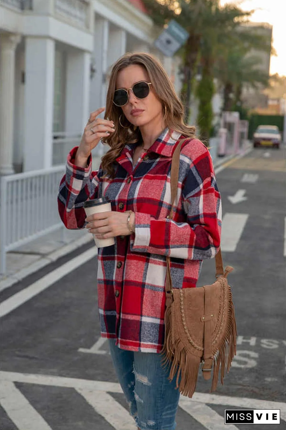 Fashion Regular Plaid Loose Shirt Coat