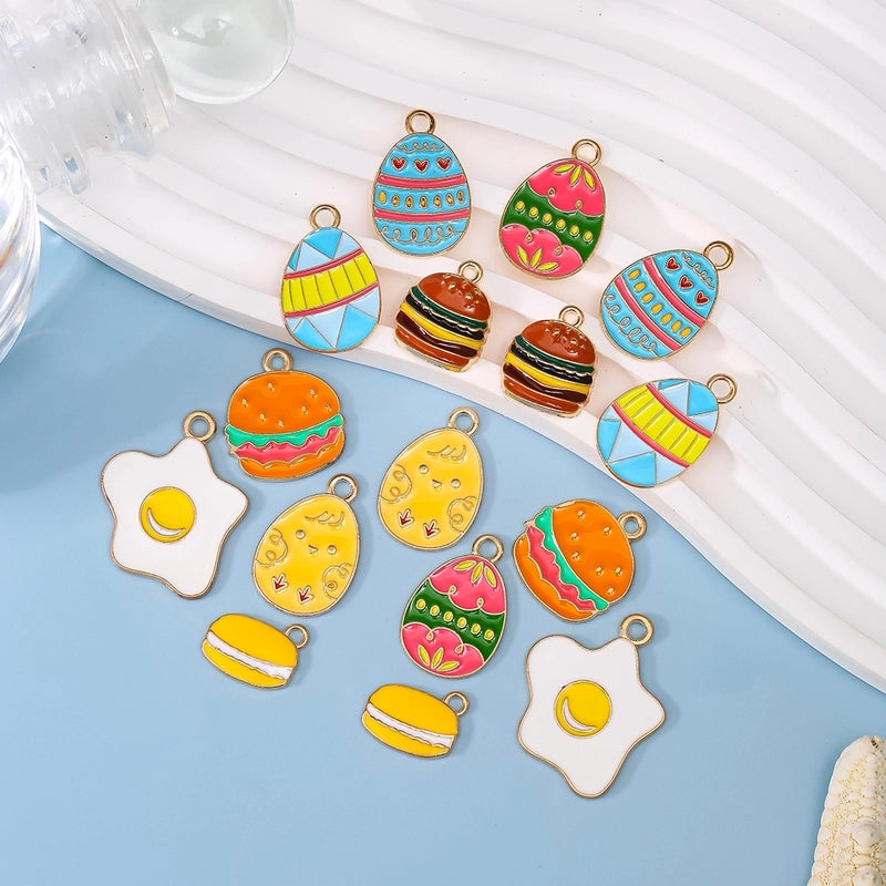 10 PCS/Package 14.2*21.7mm 19.3*17.3mm 21*25.5mm Alloy Easter Egg Hamburger Fried Egg Jewelry Accessories Pendant