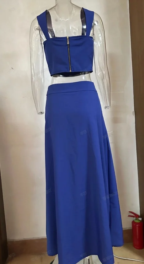 Toloer Toloer New Solid Color Crop Sling Top High Waist Half Skirt Suit Girl-Outfit Ideas