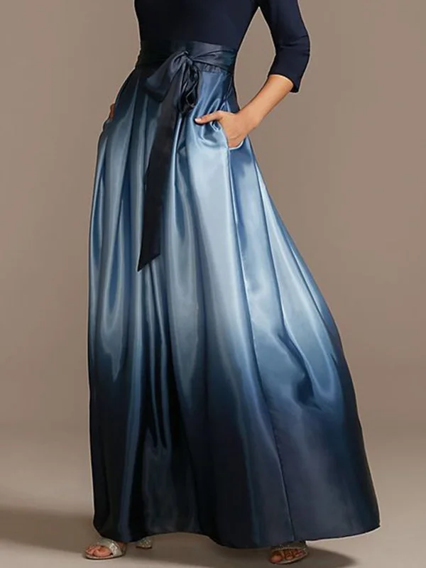 Loose Gradient Pleated Pockets Split-Joint Tied Waist Long Skirts Skirts Bottoms