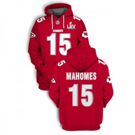 Men's Kansas City Chiefs #15 Patrick Mahomes Red 2021 Super Bowl LIV Pullover Hoodie D6KJ
