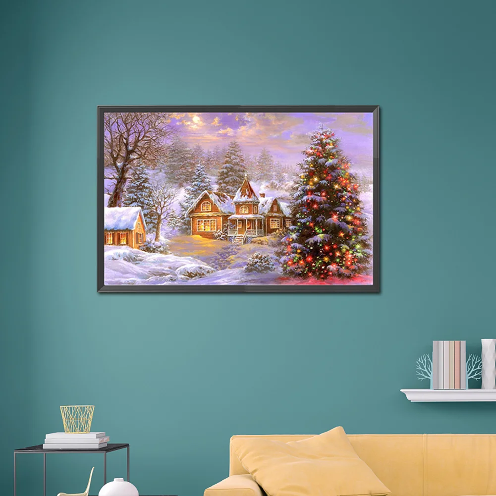 Diamond Painting - Full Round Drill - Christmas Tree Snow Town(70*45cm)