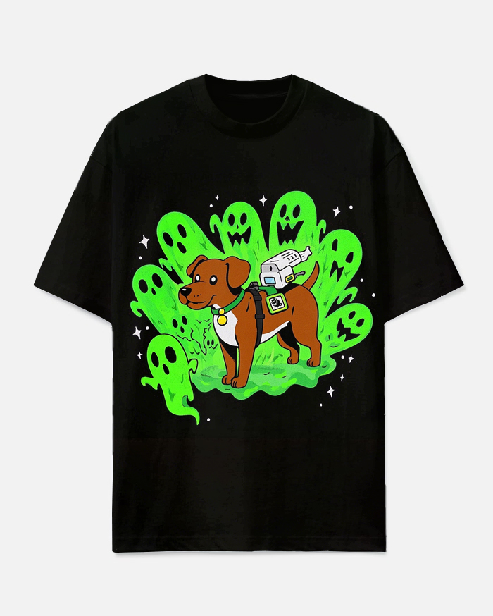 Big Men's Street Fashion Cartoon Funny Ghost & Dog Printed Casual Short Sleeve T-shirt