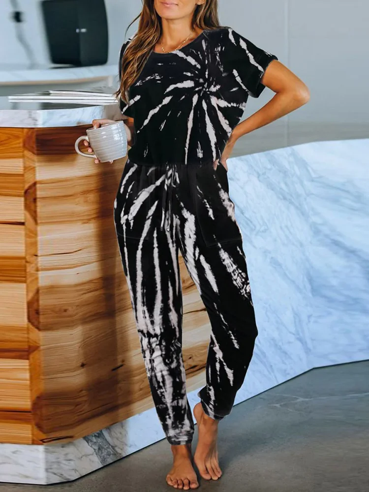 Classy Short Sleeves & Sweatpants Tie-Dye Pajamas Sets