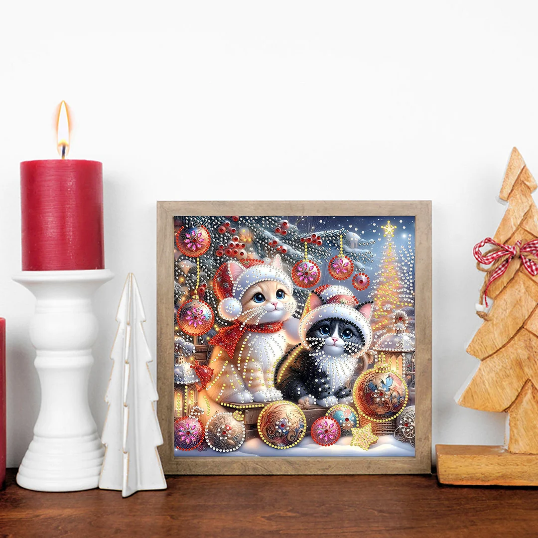 Christmas Cat - Diamond Painting - Partial Special Shaped Drill(Canvas|30*30cm)