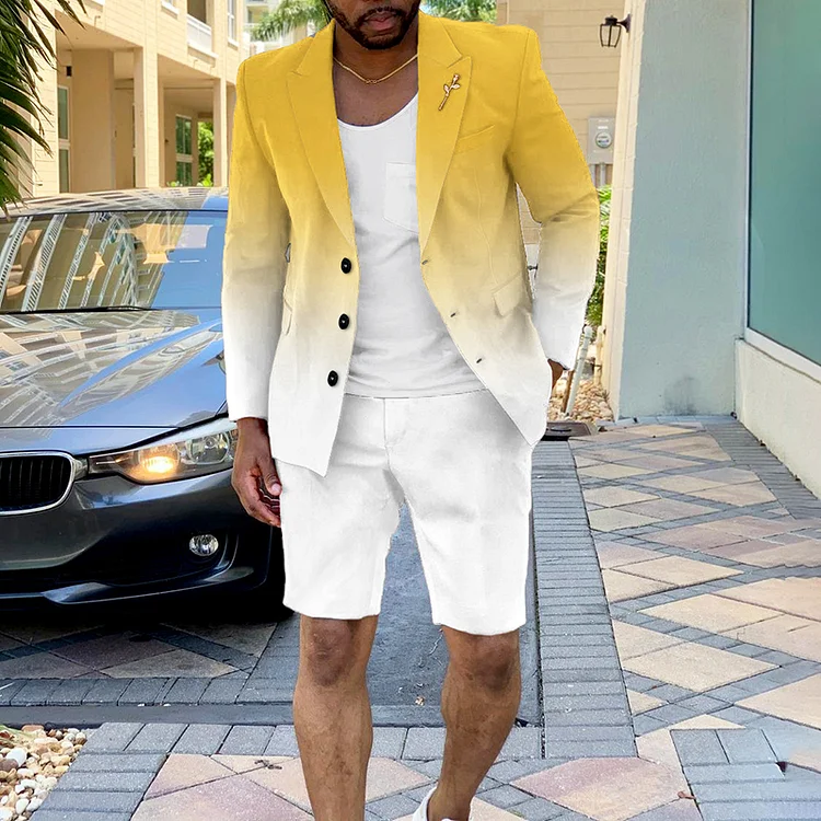 BrosWear Yellow Gradient Blazer And Shorts Co-Ord
