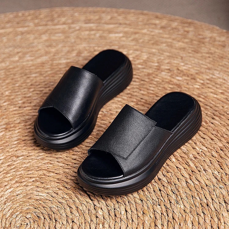 2022 Flat Leather Solid Slippers For Women