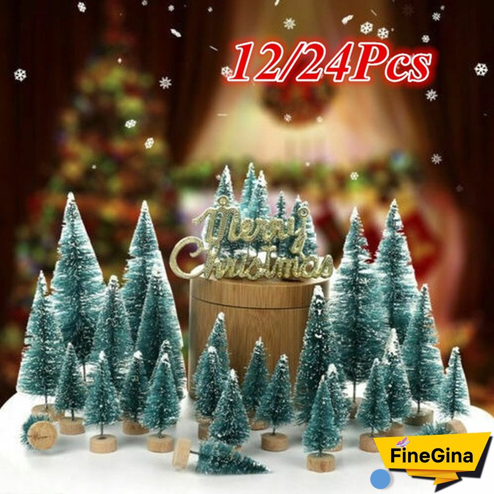 Wholesale 12/24Pcs Tabletop Christmas Pine Tree Xmas Mini Snow Trees Small Decoration Gifts