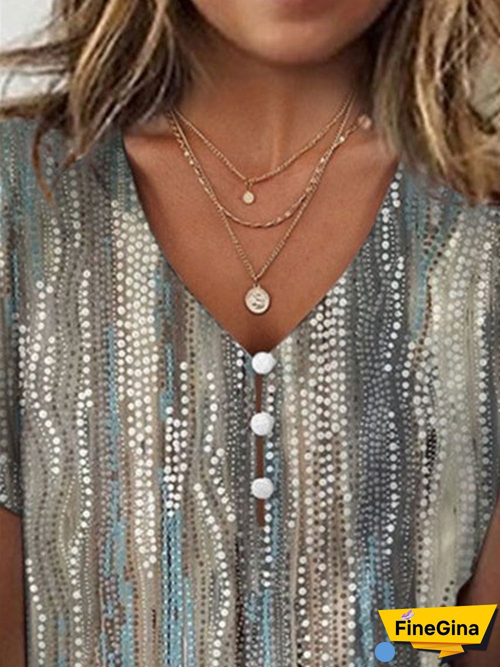 Women's Graphic Printed Short Sleeve V-neck Top