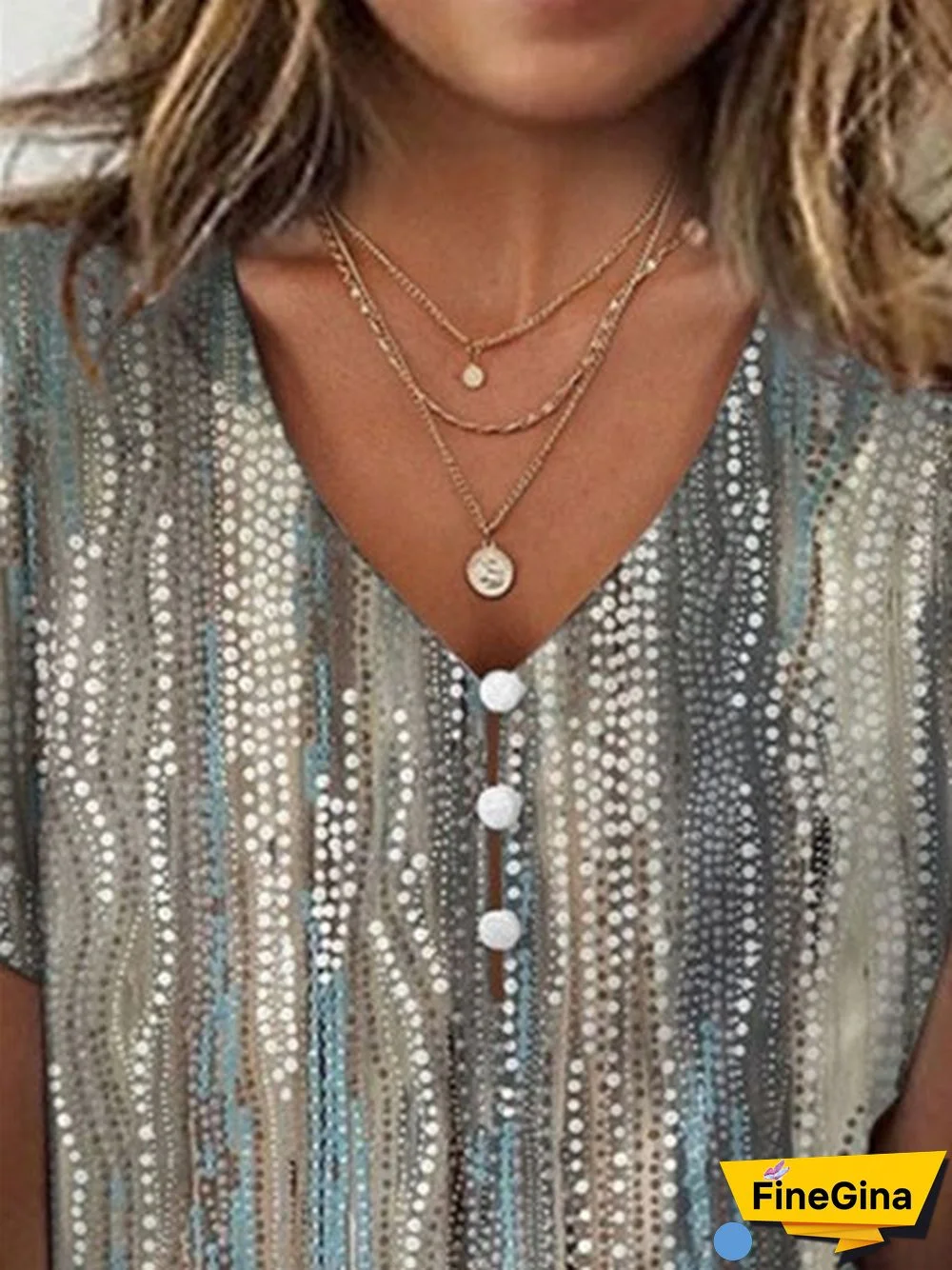 Women's Graphic Printed Short Sleeve V-neck Top