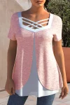 Plus Size Cross Strap Short Sleeve Blouses