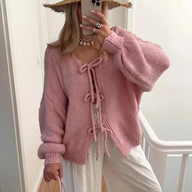Women's Knitted Sweater Loose Casual Lazy Style Open Front Solid Sweater
